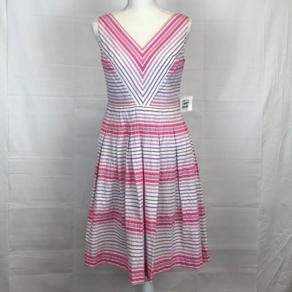 NWTS ANN KLEIN Striped V-Neck Fully Lined Dress